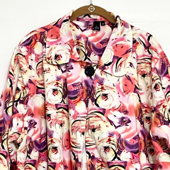 ESHE Floral Abstract Button Front Jacket Pink Purple White 3X - Picture 5 of 6